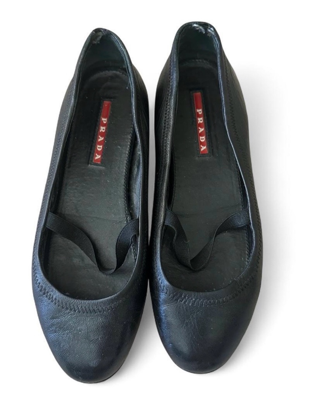 Prada Black Leather Round-Toe Ballet Flats